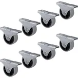 Gedotec Design Bockrollen mit Anschraubplatte | 8 er Set - Transportrollen für alle Böden | Kunststoff grau | CASTOR | Rollen-Ø 40 mm | Tragkraft 25 kg | Möbelrollen - Geräte-Rollen inkl. Schrauben