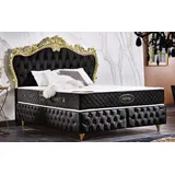 Casa Padrino Barock Doppelbett Schwarz / Gold - Prunkvolles Samt Bett mit Matratze - Komplett Set - Barock Schlafzimmer Möbel
