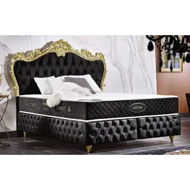 Casa Padrino Barock Doppelbett Schwarz / Gold - Prunkvolles Samt Bett mit Matratze - Komplett Set - Barock Schlafzimmer Möbel