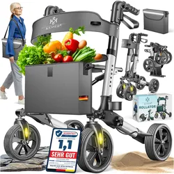 KESSER® Leichtgewicht Rollator faltbar mit Sitz, Griff, Tasche, schmal für Senioren Wohnung, Klappbar, Höhenverstellbar, Reflektoren   All Gelände Reifen Indoor-& Outdoor, Gehhilfe, Laufhilfe