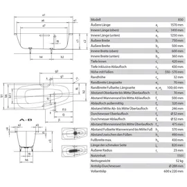 Kaldewei Mini 830 Raumsparbadewanne 75 x 157 cm rechts (224600010001)