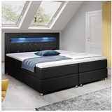 Juskys Boxspringbett Montana 180 x 200 cm schwarz aus Kunstleder mit Federkern Matratze