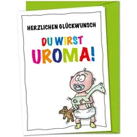 bernsteinfee-CARDS XL Karte Uroma, Babykarte, Schwangerschaft verkünden, Wir sind schwanger, Oma wird Uroma, Nachwuchs ankündigen, Glückwunschkarte zum Urenkelkind - inkl. Umschlag (DIN A5)