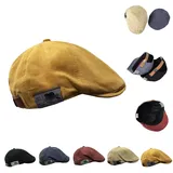Qosneoun Retro Vintage Beret, Peaky Blinders Mütze, Herren Flache Verstellbare Schiebermütze (Gelb) - M