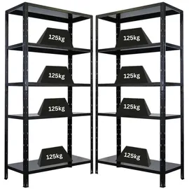Proregal Mega Deal 2x Schwerlastregal Ares| HxBxT 180x90x40cm Fachlast 125 kg Schwarz
