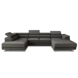 Sofnet Wohnlandschaft Caris U mit Schlaffunktion und einstellbare Kopfstützen, Ecksofa mit zwei Bettkästen, Couch, Sofa, Bettsofa (Graphit (Kronos 22), Ecksofa Rechts)