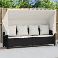Faroom Loungebett Outdoor mit Liegefunktion,Balkonsofa 3 Sitzer mit Dach,Gartensofa Polyrattan,Gartenbett,Liegesofa,Relaxliege,Sonnenliege mit Dach Schwarz