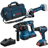 Bosch GSR 18V-55 Professional Combo Kit inkl. 2 x 4,0 Ah + GWS 18V-7 + GBH 18V-22 + Werkzeugtasche