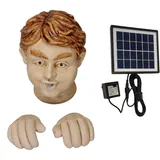 Storm's Gartenzaubereien Solar Wasserspeier Kopf mit Händen aus Keramik - 3 teiliges Set für Garten/Miniteich - Stromlos mit 3m Kabel - Handbemalte Teichfigur inkl. Solarpumpe