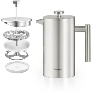 Blumtal French Press aus Edelstahl 350 ml (2 Tassen) - Thermo Kaffeebereiter doppelwandig isoliert mit Messskala inkl. Ersatzfilter & Anleitung, Spülmaschinengeeignet, Erhältlich in 3 Größen