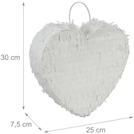 Relaxdays Pinata Herz-Form 25 cm x 30 cm x 7,5 cm Weiß