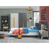 JV Möbel Grau Kinderzimmer Set Kinderbett Nachttisch Kommode Kleiderschrank, Buecherregal