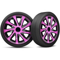 Auto Radkappen Radzierblenden 4er Set passend für alle Stahlfelgen - Einstellbarer Sicherungsring - 14 Zoll - Schwarz Rosa Pink