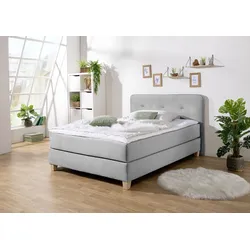 Boxspringbett HOME AFFAIRE "Fargo", grau, B:133cm L:207cm, Struktur fein (100% Polyester), Samtstoff (100% Polyester), Komplettbetten, inkl. Topper, in 3 Matratzenarten, in Samt- oder Strukturstoff