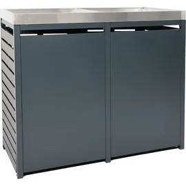 MCW 2er Mülltonnenverkleidung MCW-K14, Mülltonnenbox mit Pflanzkasten, 124x134x84cm WPC Edelstahl 79kg ~ anthrazit