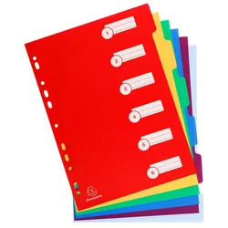 Exacompta 4906E 25x Register DIN A4 aus festem PP 350μ, blanko, 6-teilig - Farben sortiert