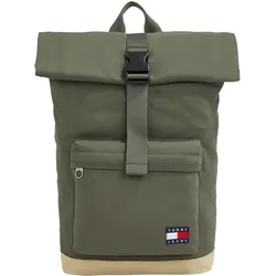 Freizeitrucksack TOMMY JEANS "TJM ESS DAILY ROLLTOP BACKPACK", Gr. B/H/T: 39cm x 42cm x 13cm, grün (khaki), Textil, casual, Rucksäcke, Men Travelbag, Cityrucksack mit kontrastfarbigem Boden