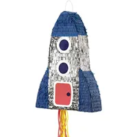 Partydeco Piñata Rakete 69,5 cm x 45,5 cm x 14 cm Silber/Blau
