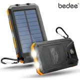 Solar Powerbank, 30000mAh Wasserdichtes Solar Ladegerät USB Externer Akku mit 2 Outputs, Power Bank für Smartphones, Tablets und mehr, mit Tasche... - Schwarz