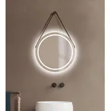 Talos LED Badspiegel Rund CORVIA Shine in matt Ø50 cm - Spiegel rund mit hochwertigem Band in Lederoptik - feuchtraumgeeignet... durch Aluminiumrahmen