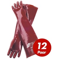 Nitras Nitril-Handschuhe NITRAS PVC-Handschuhe 160245, Chemikalienhandschuhe 45cm - 12 Paar (Spar-Set) rot