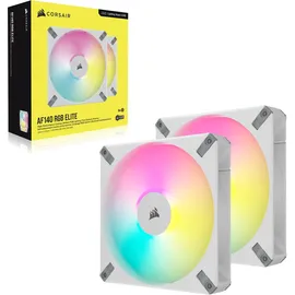 Corsair AF140 RGB ELITE weiß 2er-Pack | 140mm Gehäuselüfter inkl. iCUE Lighting Node CORE