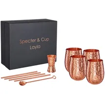 Specter Kupferbecher Layla 4er Set 500ml mit Zubehör, 100% reines Kupfer, Cocktailbecher, Barset