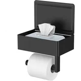 FORIOUS Toilettenpapierhalter ohne Bohren, Klopapierhalter Schwarz mit Feuchttücherbox Wandhalterung, 304 Edelstahl Klorollenhalter für Wc & Bad, Selbstklebend or Bohren