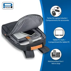 PEDEA Rucksack "Elegance" Notebook-Rucksack bis 17,3 Zoll (43,9 cm) mit Tablet-PC Fach bis 10,1 Zoll (25,9 cm) inkl. Schnurloser Maus, Grau