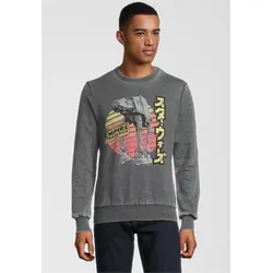 Sweatshirt RECOVERED "Star Wars Empire Strikes Back Retro AT-AT", Herren, Gr. M, grau, 60% Polyester, 40% Baumwolle, bedruckt, casual, Rundhals, Langarm, Sweatshirts, im zeitlosen Design