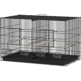 PawHut Vogelkäfig mit Trennwand und unterem Regalboden, Vogelvoliere aus Stahl und PP mit 4 Sitzstangen und 4 Futternäpfen, 94x57x57 cm, Schwarz   Aosom
