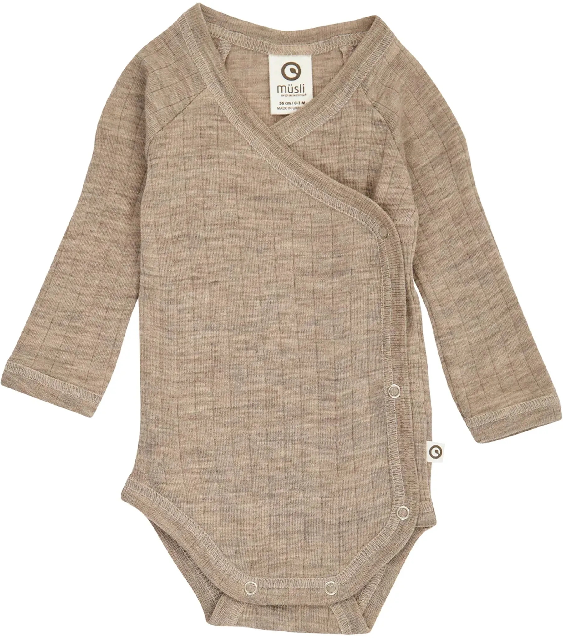 Müsli Woll-Wickelbody langarm Rippqualität Merinowolle, beige, 56