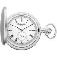 Eichmüller Edelstahl Savonnette Taschenuhr Silber mit dezentraler Sekundenanzeige und Datum