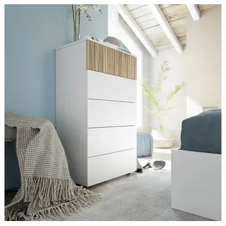 Fores Hochkommode 61x40x109 Cm Mit 5 Schubladen Weiß Artik Und Natur – Edera
