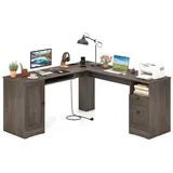 Costway Eckschreibtisch grau