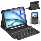 CC Store Hülle mit Tastatur für iPad Air 11 Zoll M3 2025/M2 2024,iPad Air 5/4 10.9 Zoll, ipad Pro 11 4/3/2/1Gen, Magnetisch Abnehmbare Tastatur mit Stifthalter, QWERTZ Layout, Schwarz
