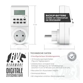 Bearware Zeitschaltuhr mit 1,5 LCD-Display 8 konfigurierbare Schaltprogramme