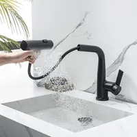 LakeBayMZC Wasserhahn Bad mit Brause Ausziehbar,Waschtischarmatur für Aufsatzwaschbecken mit 3 Wasserstrahlarten Brause ausziehhar,Mischbatterie Bad Höhenverstellbar,Schwarz Matt