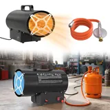 UISEBRT Heizgeräte Gas, 15 KW Gasheizer Gasheizgebläse Thermostat, Heißluftgenerator,Schwarz (220V-240V, Propan/Butan-Flaschen, mit Druckminderventil und Gasschlauch)