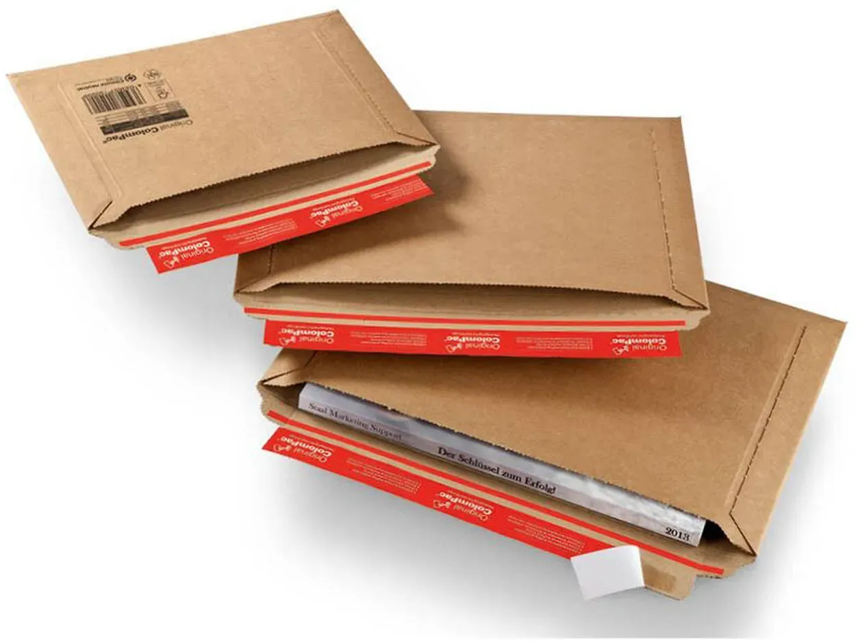 Versandtaschen mit Querbefüllung 360 x 250 x -30 mm Wellpappe Selbstklebeverschluss Aufreißfaden braun