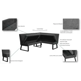 Home Affaire Eckbank HOME AFFAIRE "Geranie, Sitzbank, Essbank, pflegeleichter Strukturstoff", grau (anthrazit, schwarz), B:184cm H:80,5cm T:61,5cm, Polyester, Sitzbänke, Eckbank, Eckbank inkl. Stauraum, Pulverbeschichtetes Metallgestell