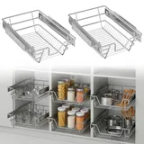 AufuN Teleskopschublade 2 Stück Schrankauszug Ausziehbare Küchenschublade, Schlafzimmerschublade Regal Küchen für 27 cm Innenbreite, 30cm Schränke Außenbreite, Silber