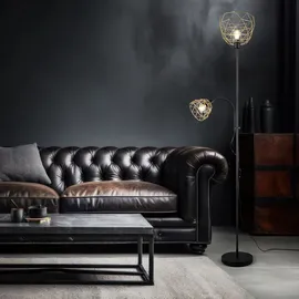 Trio Deckenfluter Industrial Stehlampe schwarz gold Wohnzimmerlampe Leselampe flexibel, getrennt schaltbar, 1x E27, 1x E14, Dxh 23 x 180 cm