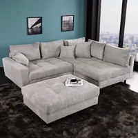 Riess-Ambiente Ecksofa KENT 220cm hellgrau Cord inklusive Hocker L-Form Wohnlandschaft