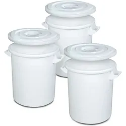 3x 35 Liter Kunststofftonne mit Deckel, lebensmittelecht, Polyethylen-Kunststoff (PE-HD), weiß