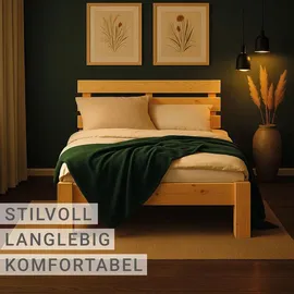 Homestyle4u Bett mit Lattenrost Holz Natur Holzbett 90x200 Einzelbett 90 x 200 cm Massivholzbett 90x200 Kiefer –