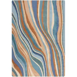 KADIMA DESIGN Wollteppich Handgetuftet Abstraktes Wellenmuster Multicolor Langlebig | 200x290cm
