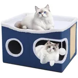 Faltbares Katzenhaus, Katzenhöhle Indoor große Katzen, 54.5T*44.5B*34.5H cm 2 Schicht Katzenwürfel, Große Katzen Haus mit Kratzbrett und Spielball, Katzenhaus Höhle für mittlere und Großer Haustiere
