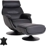 Mendler Relaxsessel mit Hocker HWC-K99, Fernsehsessel Sessel, Wippfunktion drehbar, Metall Echtleder/Kunstleder - schwarz