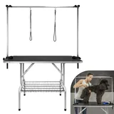 AufuN Trimmtisch für Hunde Schertisch, 113x60x76 cm Stabil Hundepflegetisch mit höhenverstellbarem Galgen und 2 Schlingen, Klappbar, Hunde Badetisch, Pudel Fellpflege, bis 100 KG